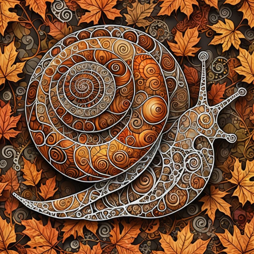 Vibrant Fractal Zentangle Autumn Snail