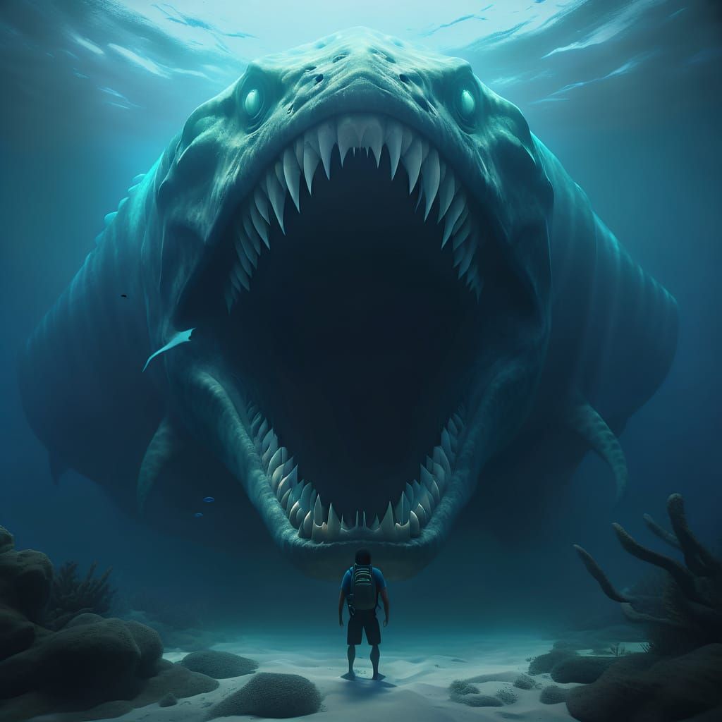 Gargantuan Sea Monster Serpent in Dark Oceanic Ambiance