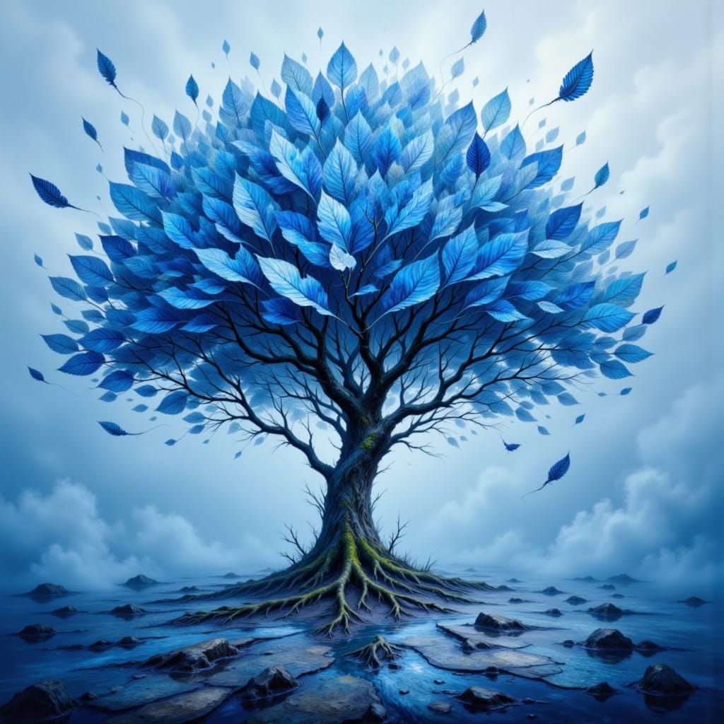 The Listening Tree: Azure Reverie in Fog