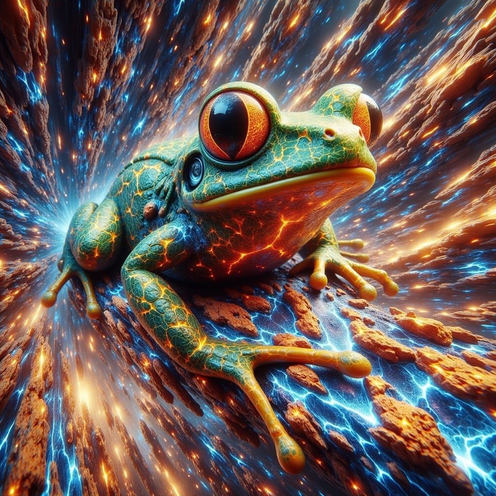 Surreal Abstract Frog Emerges from Liquid Reality in Hyper-D...