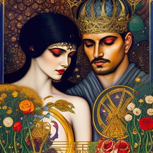 The Lovers Tarot Card: Hyperdetailed Art Nouveau Style