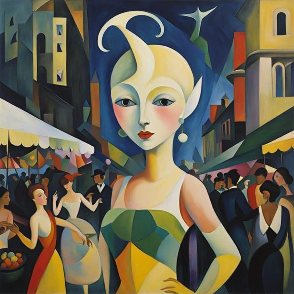 Elegant Alien in Interstellar Market Bazaar, Whimsical Moder...