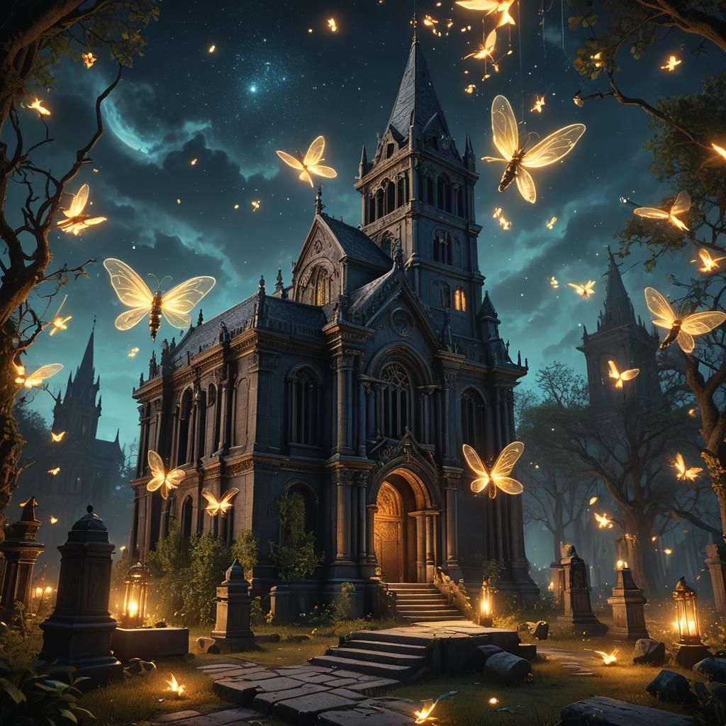 Gothic Mausoleum Nightscape in Detailed Matte Painting