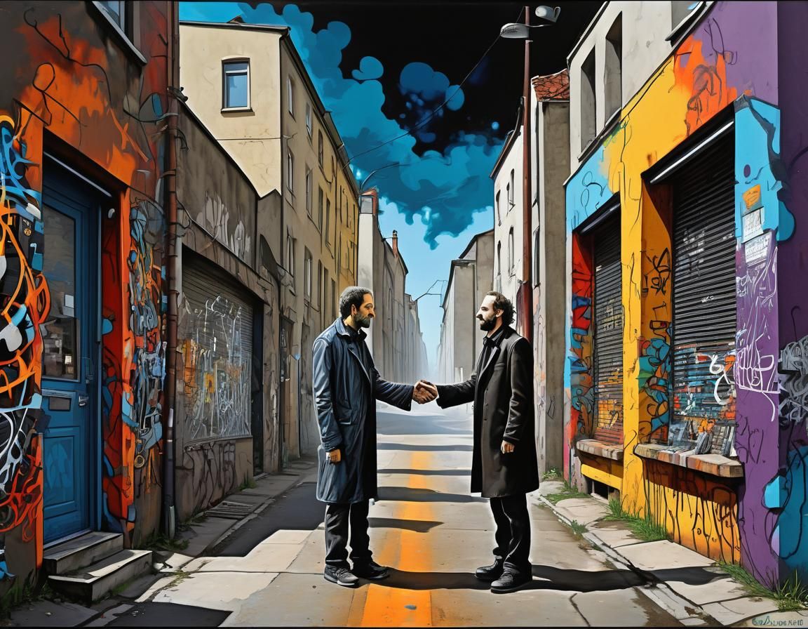 Men Expressing Gratitude in Mixed Media Art