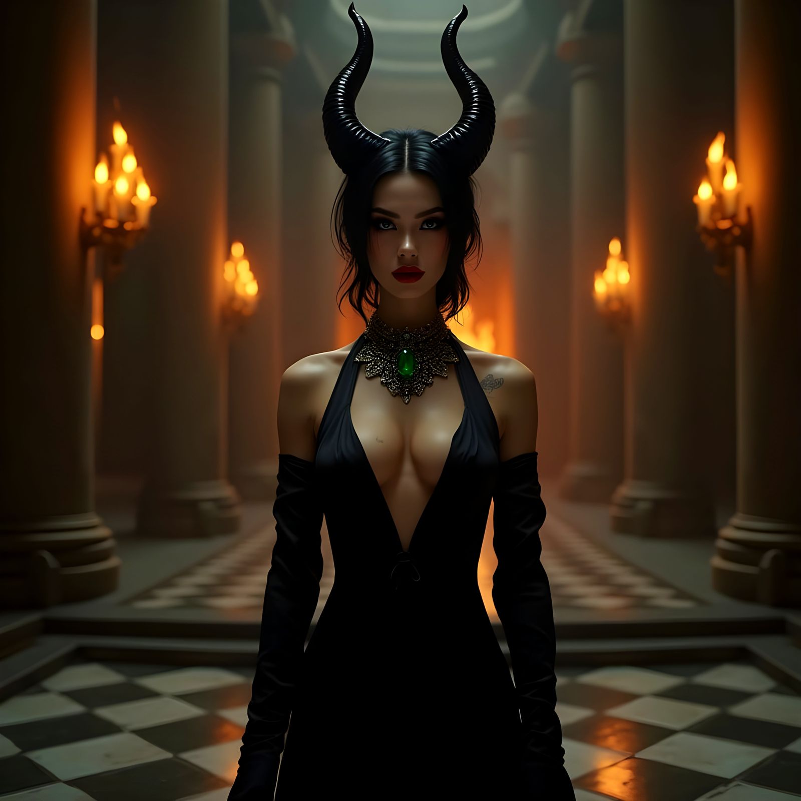 Gothic Goddess of Darkness Reigns in Grand Hallway