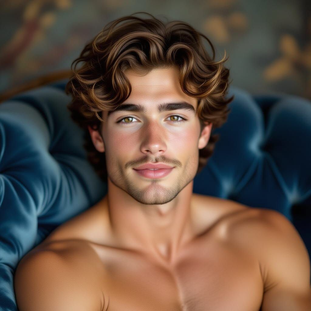 Portrait of a Young Man on Blue Velvet