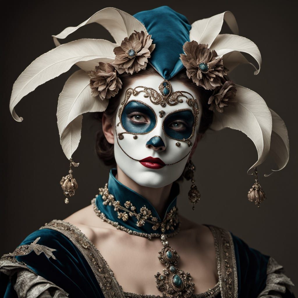 Elegant Jester in Lavish Venetian Mask