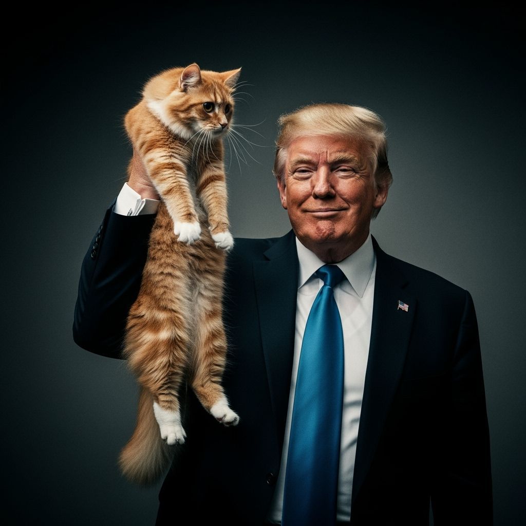 Cinematic Portrait: Man Holds Cat Aloft