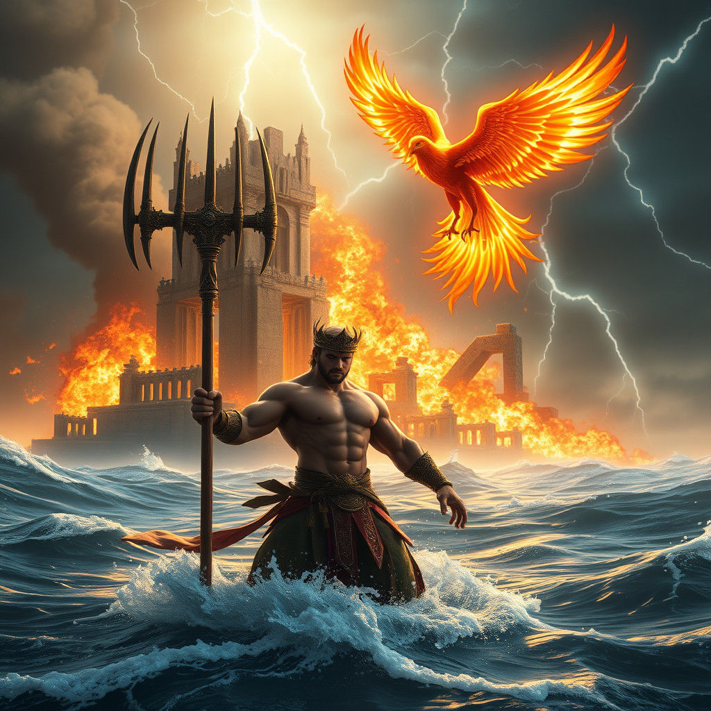 Crowned Warrior Amidst Explosive Chaos