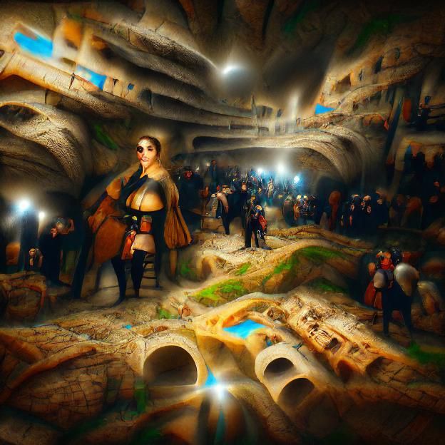 Thriving Underground City in Steampunk Renaissance Style