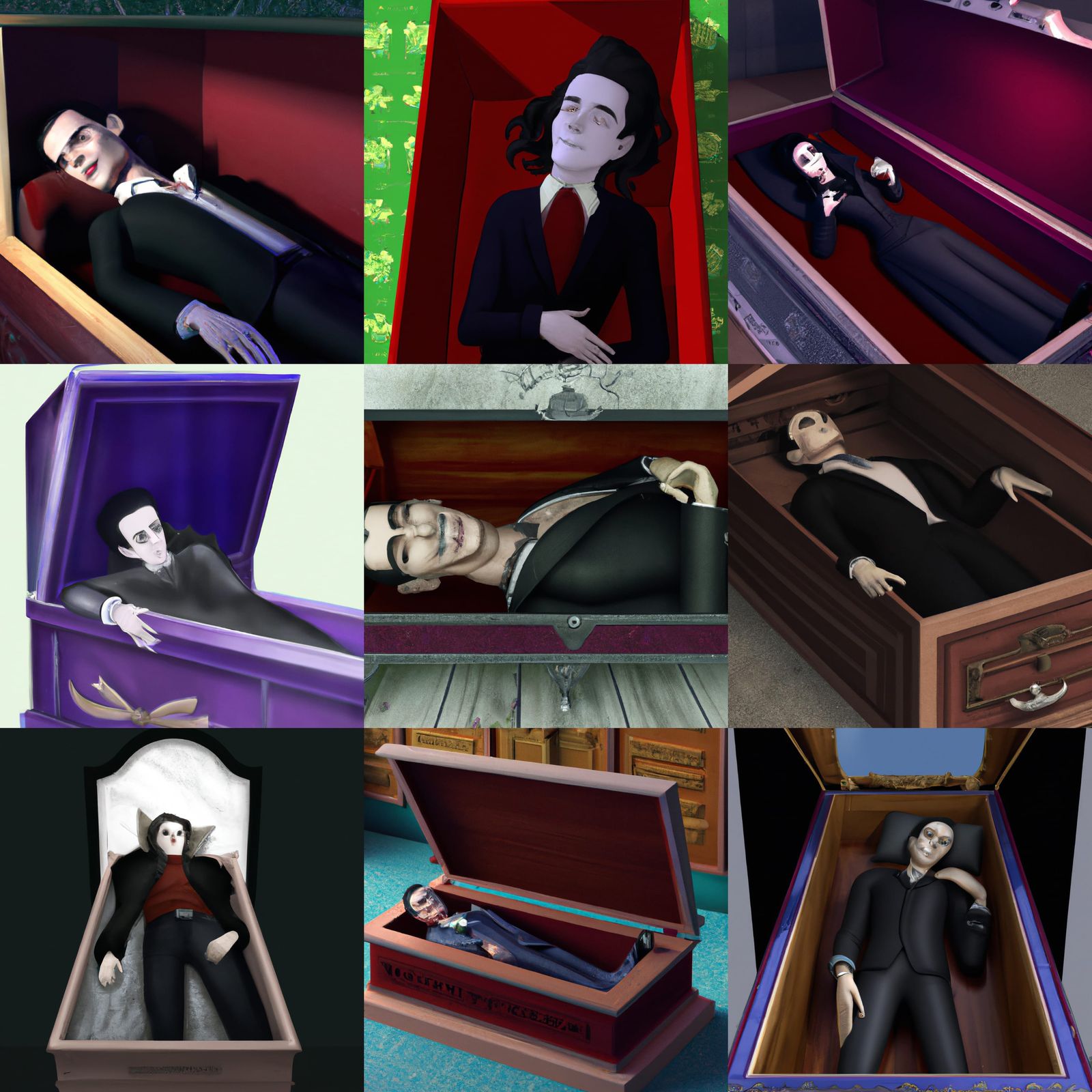 Vampire Resting Inside Coffin in Digital Photorealism
