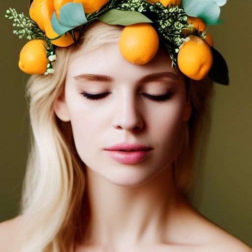 Blonde Maiden Headshot with Flower Crown, Vogue Style