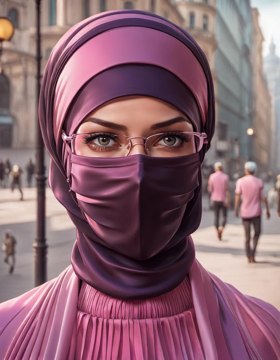 Woman in Hijab and Mask: Hyperdetailed Portrait