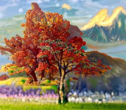 Maple Tree Autumn Landscape in Hyperdetailed Painting
