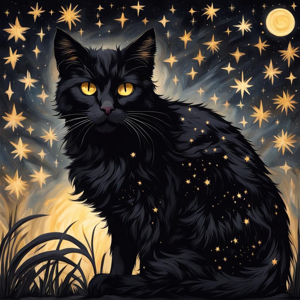 Starry Night Feral Cat with Golden Eyes