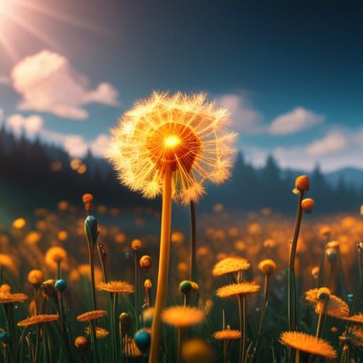 Dandelion Field Concept Art in Orange and Teal