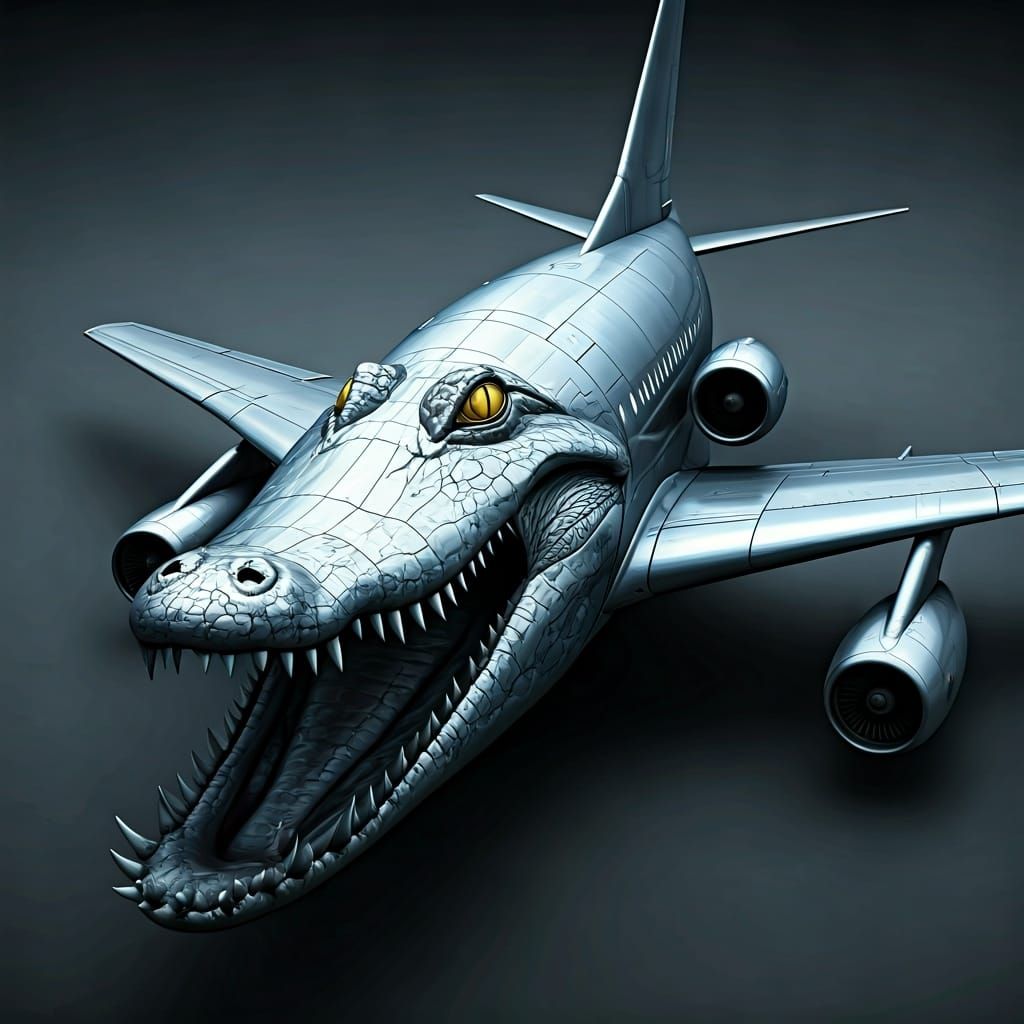 Alligator-Headed Jet Plane in Biomechanical Style
