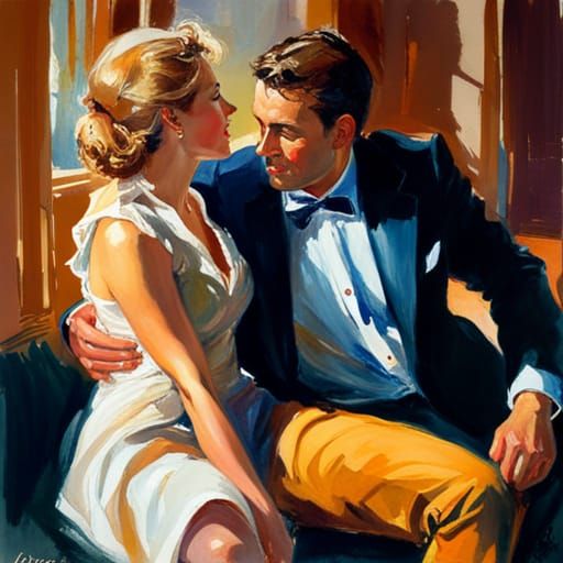 Embracing Couple in Impressionistic Watercolour