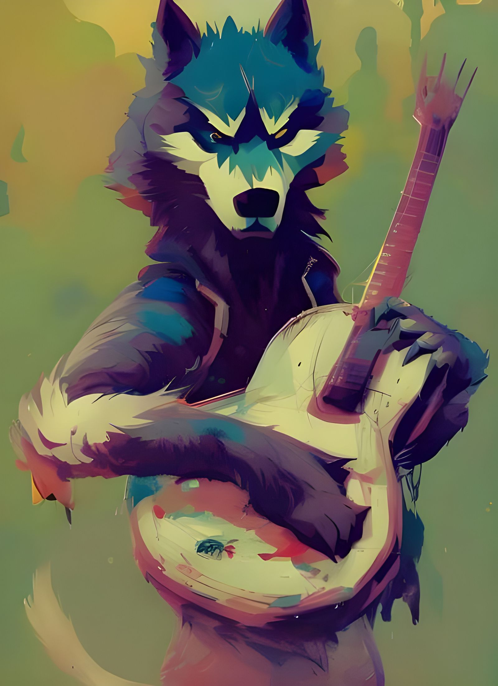 Wolfman Guitar Serenade: Composite Digital Illustration