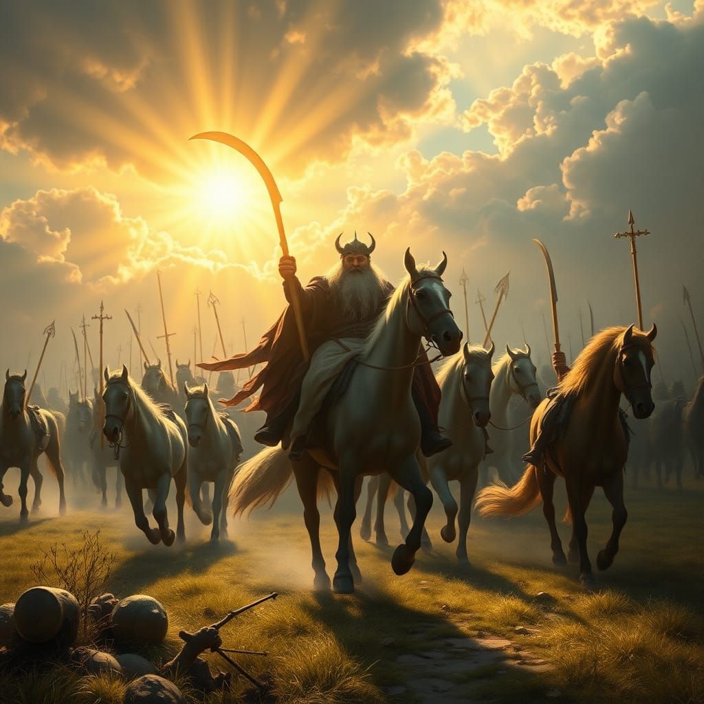 Odin Leads the Wild Hunt in Pre-Raphaelite Style