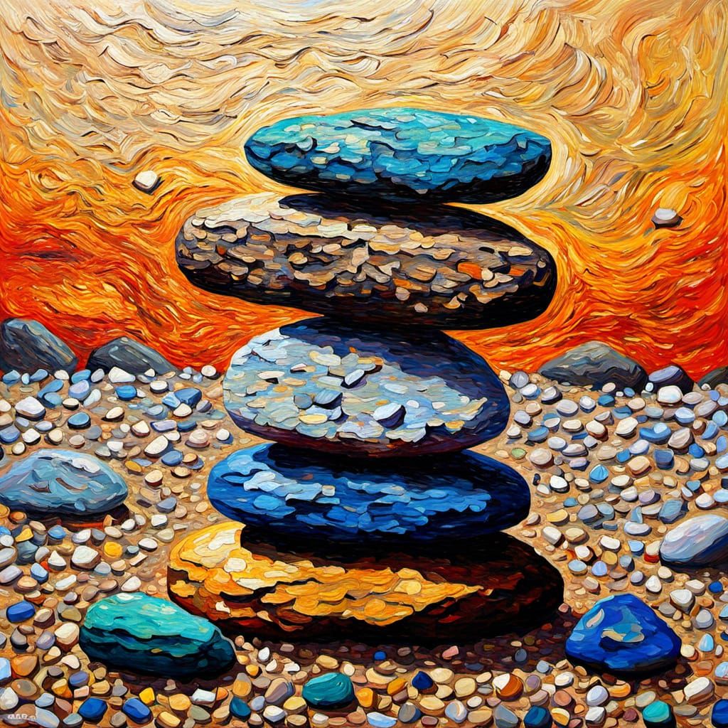 Neo-Expressionist Oil Painting of Rock Garden