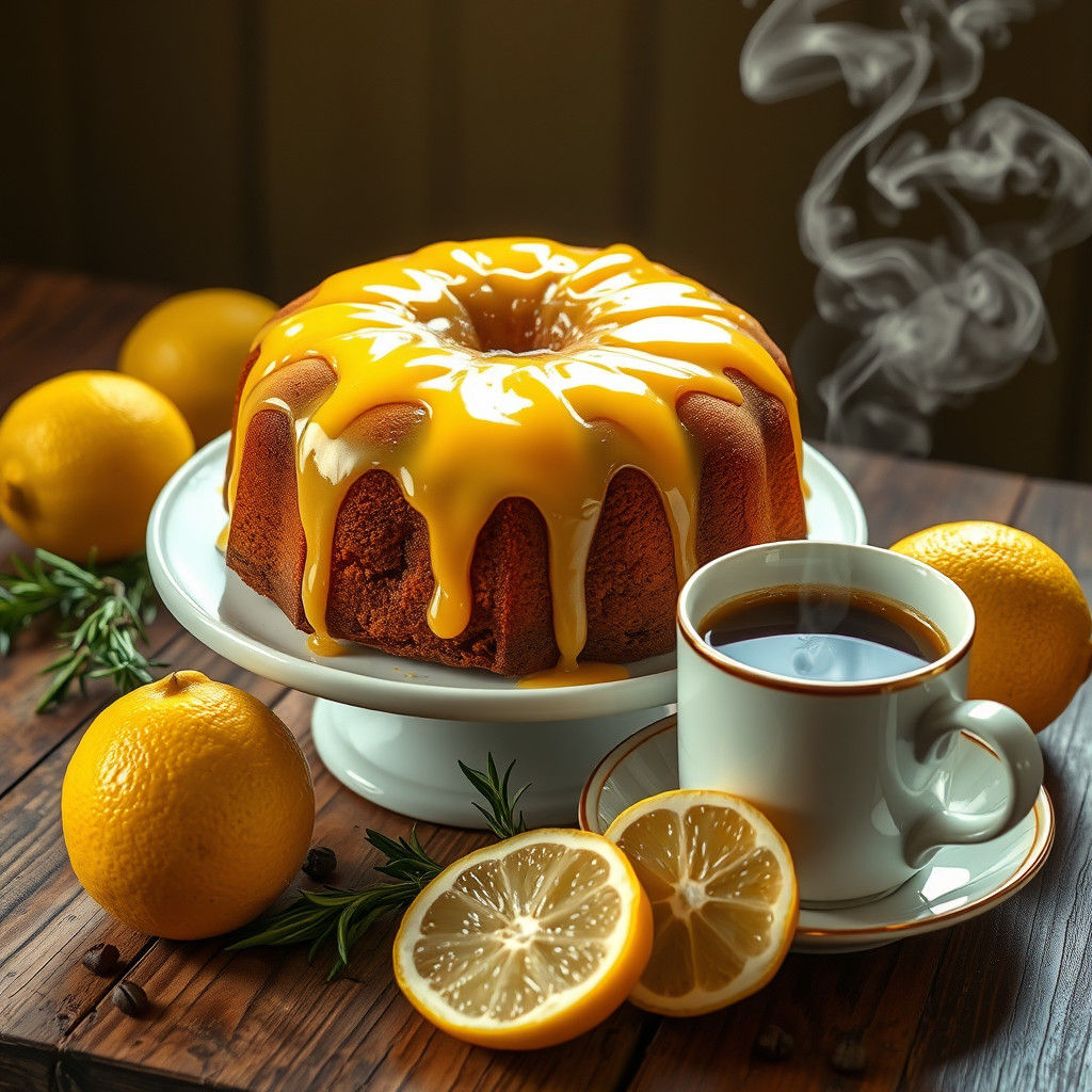 Lemon Drizzle Cake Still Life in Old Master Style