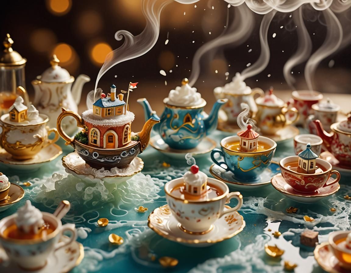Miniature Fantasy World Inside a Cup of Tea
