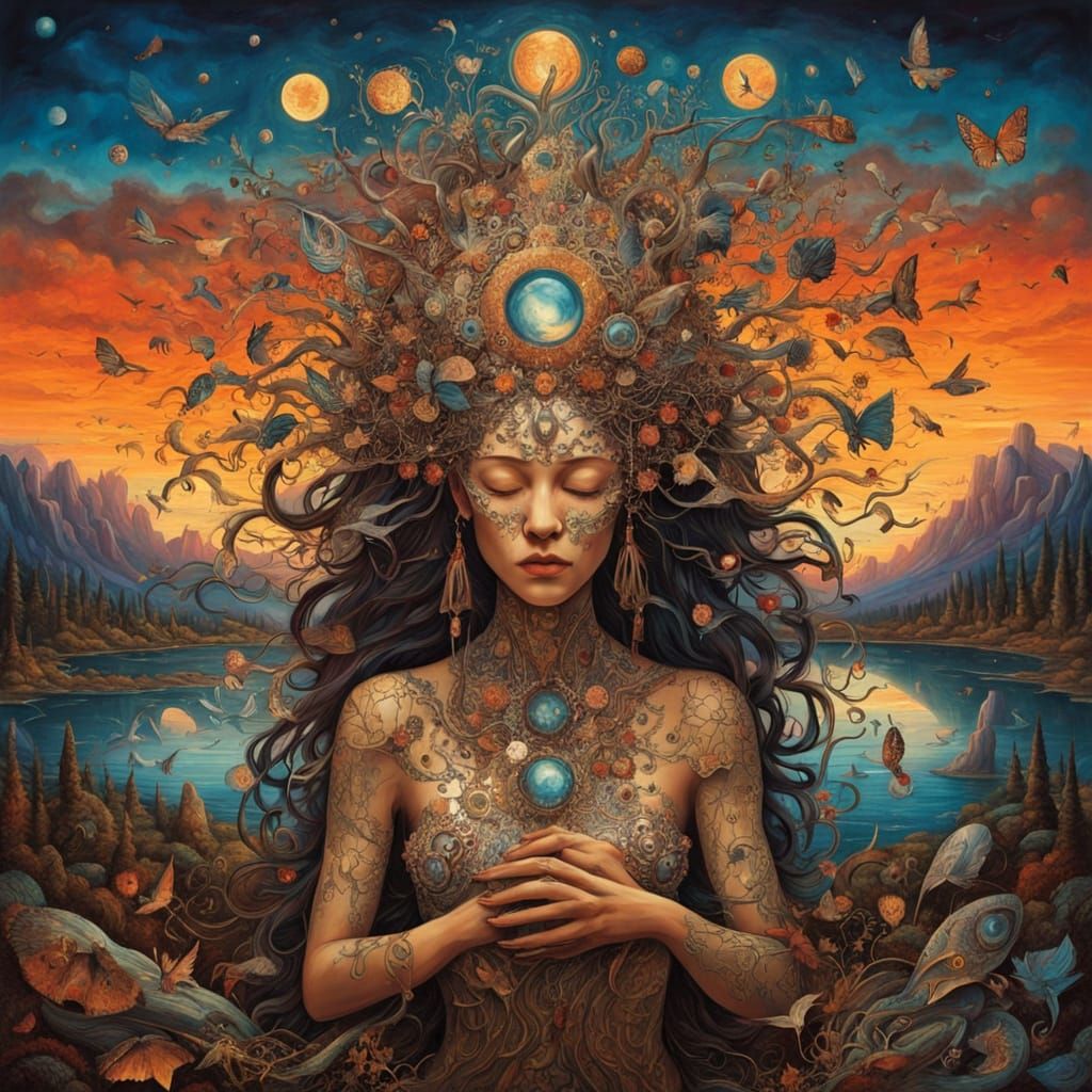 Surrealist Shaman Unites Shattered Mirrors in Vibrant, Biolu...