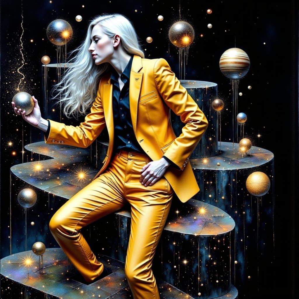 Cosmic Woman with Jupiter Drops in Hair, Mystical Lighting