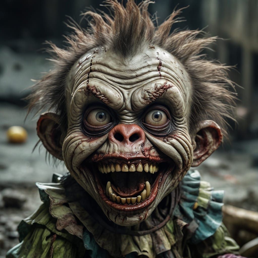 Grinning Starving Toddler in Hyperrealistic Horror Art