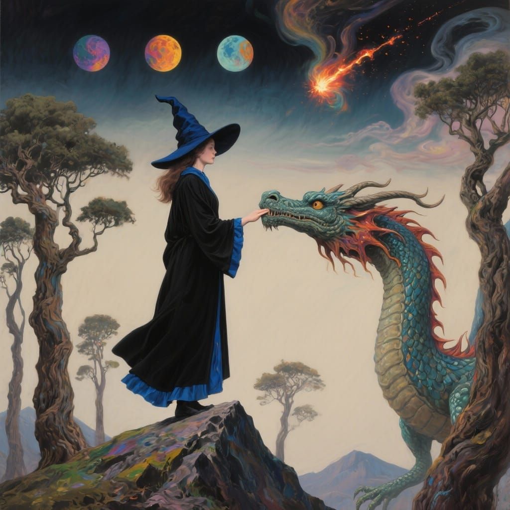Dragon's Chin: Surreal Mountain Witch in Dali Style