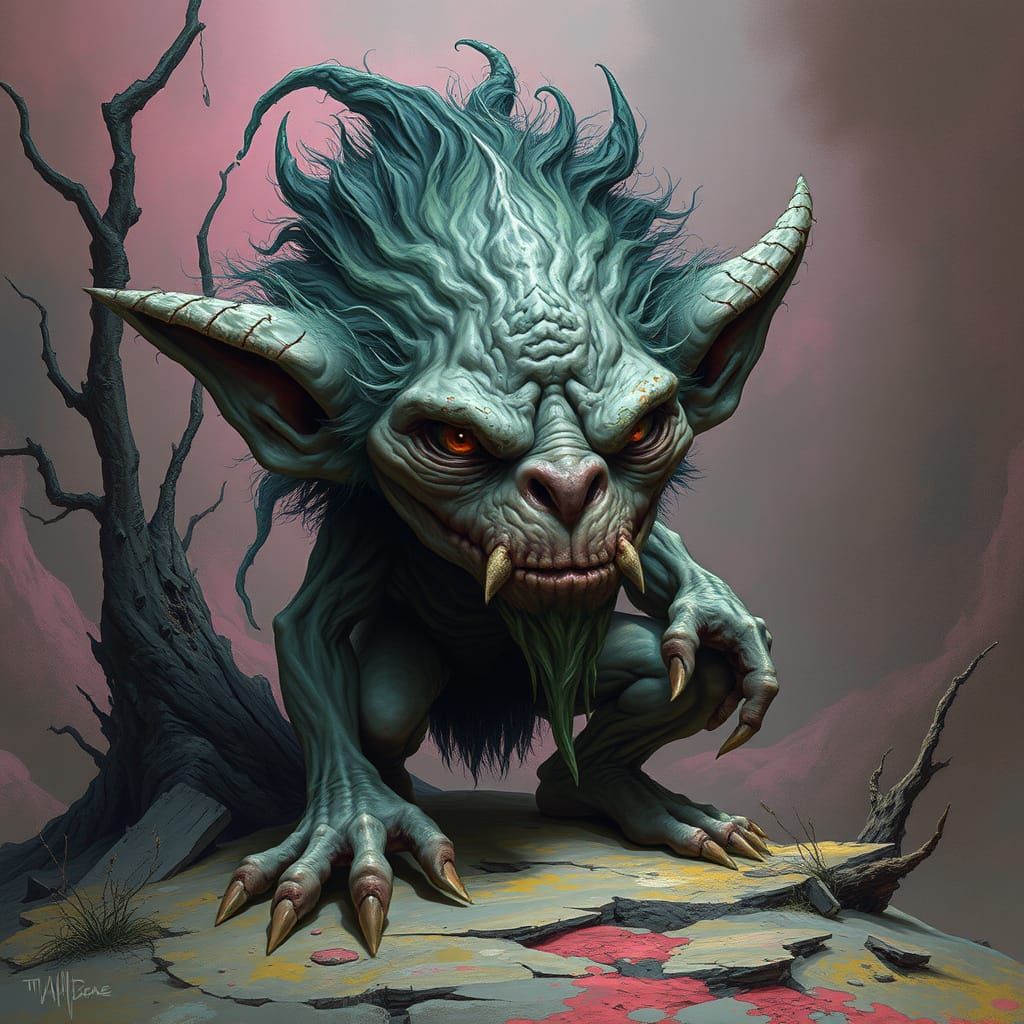Eldritch Troll in Dystopian Abstract Landscape
