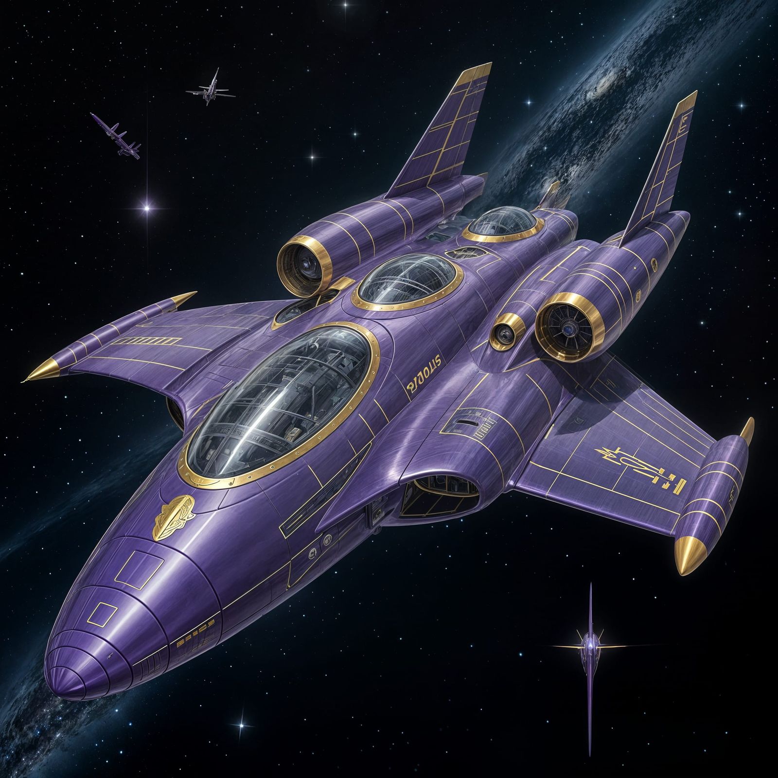 Purple and Gold Aerodynamic Spaceship
