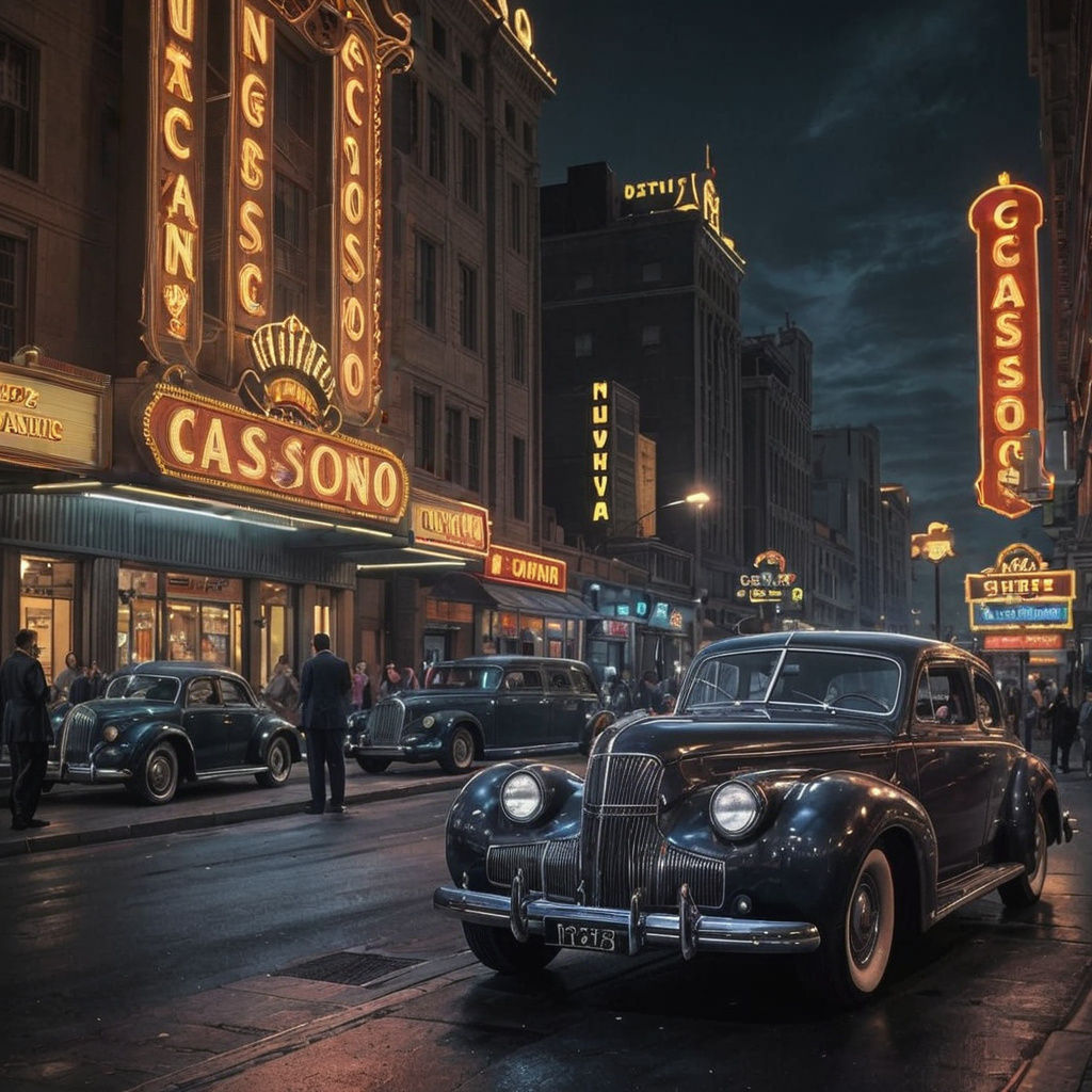 Vibrant 1940s Las Vegas Casino in Film Noir Style