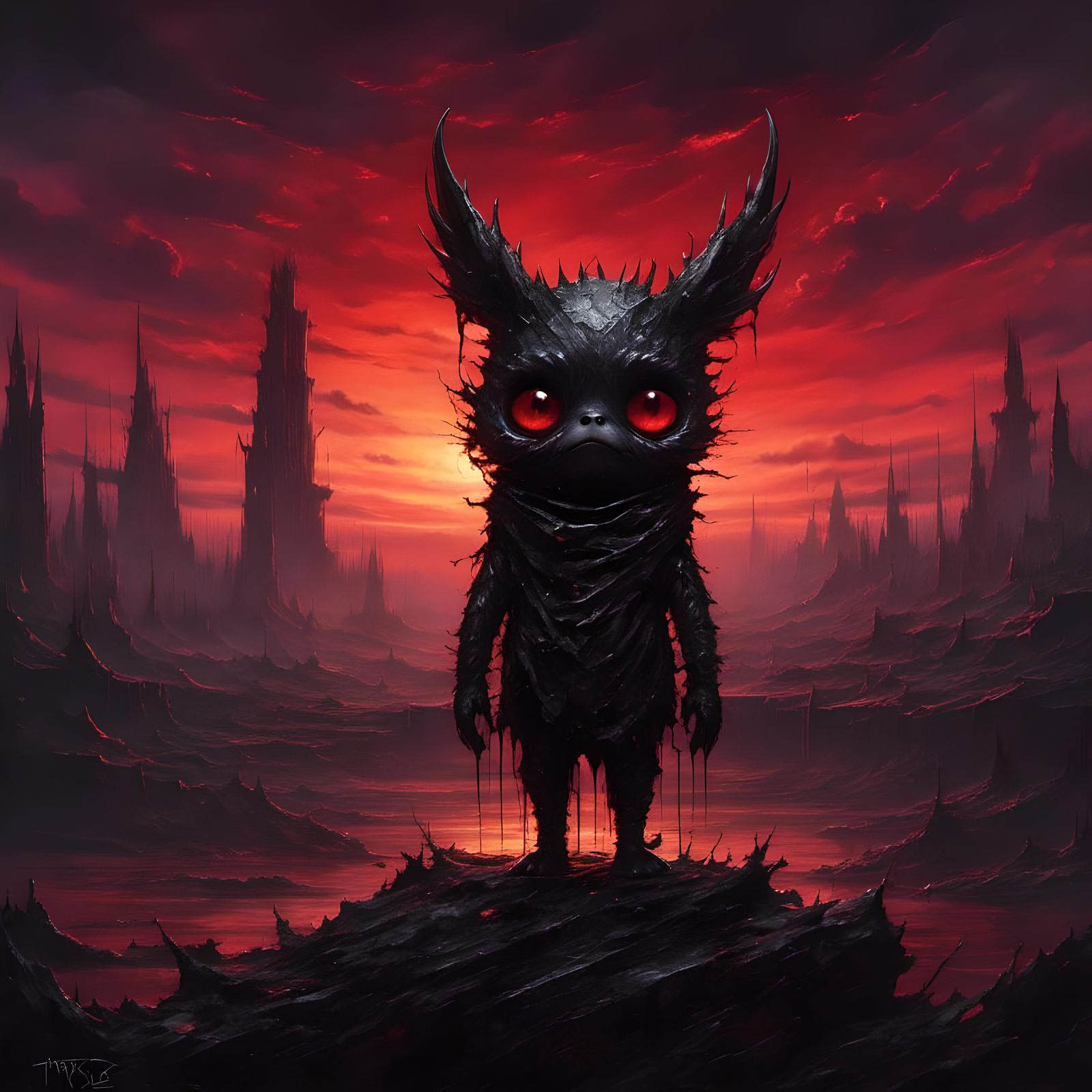 Gothic Adorable Creature in Dramatic Landscape