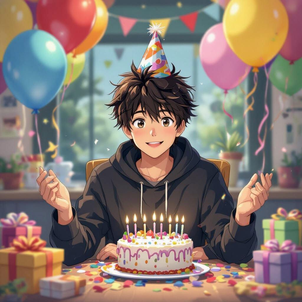 Bald Man Celebrates Birthday in Anime Style
