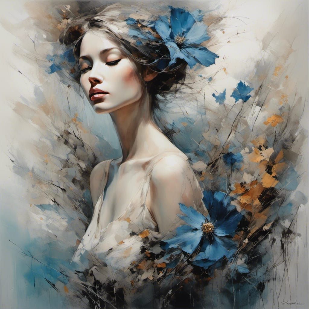 Girl with Flower in Gothic Art Style