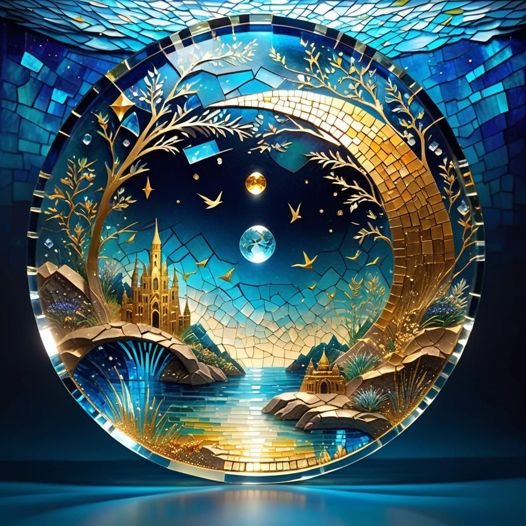 Cracked Glass Mosaic: Surreal Subterranean Watercolor World