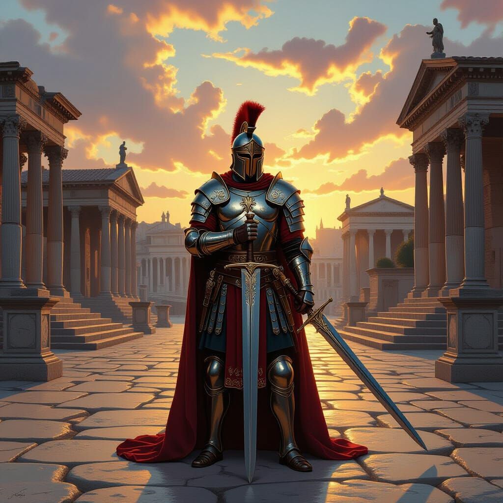Paladin at Dawn in Roman Forum Oil Painting
