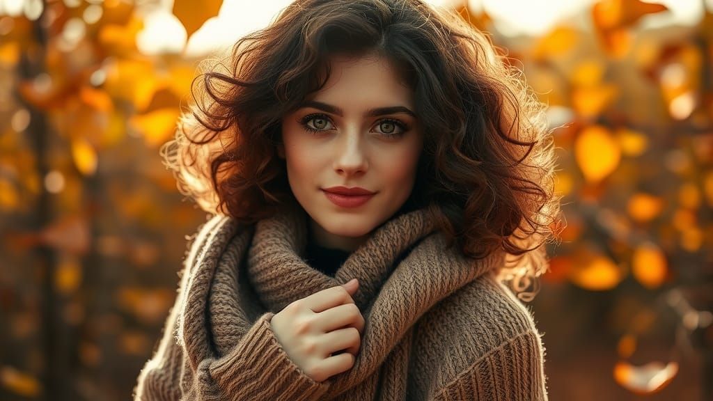 Autumn Portrait of Woman in Warm Light