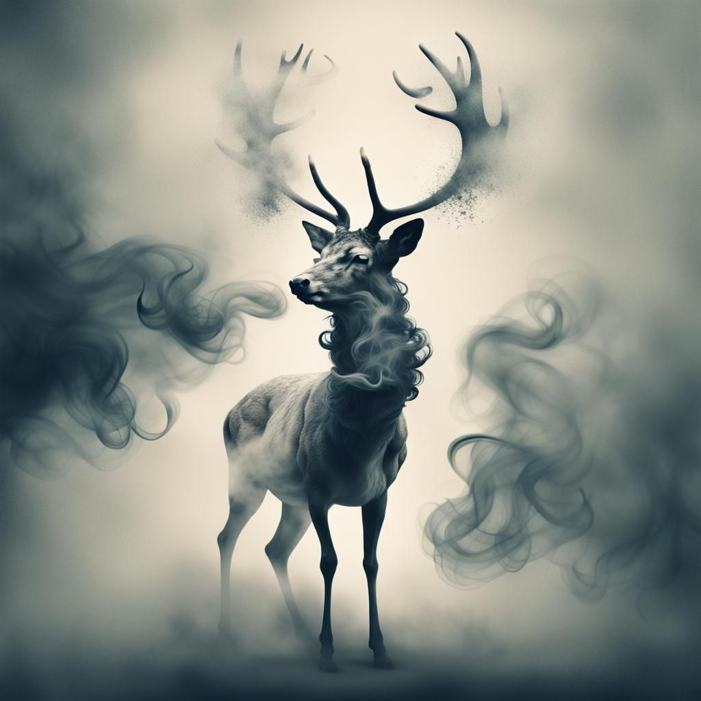 Dreamlike Smoke Stag: A Surreal Illustration