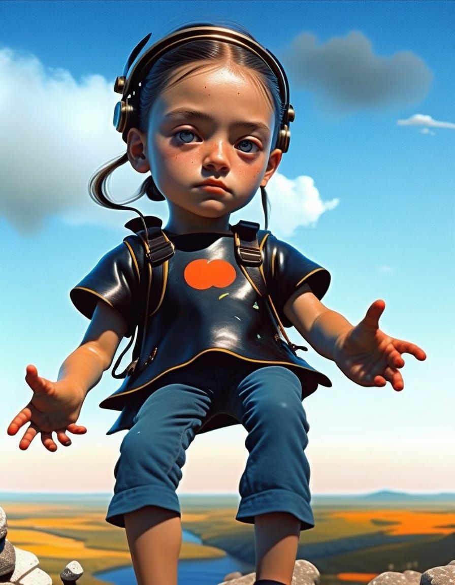 Cliffside Figure in Post-Impressionist Unreal Engine Style