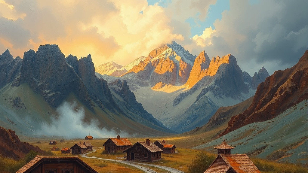 Abstract Red and Gold Composition in Oil Paint Style