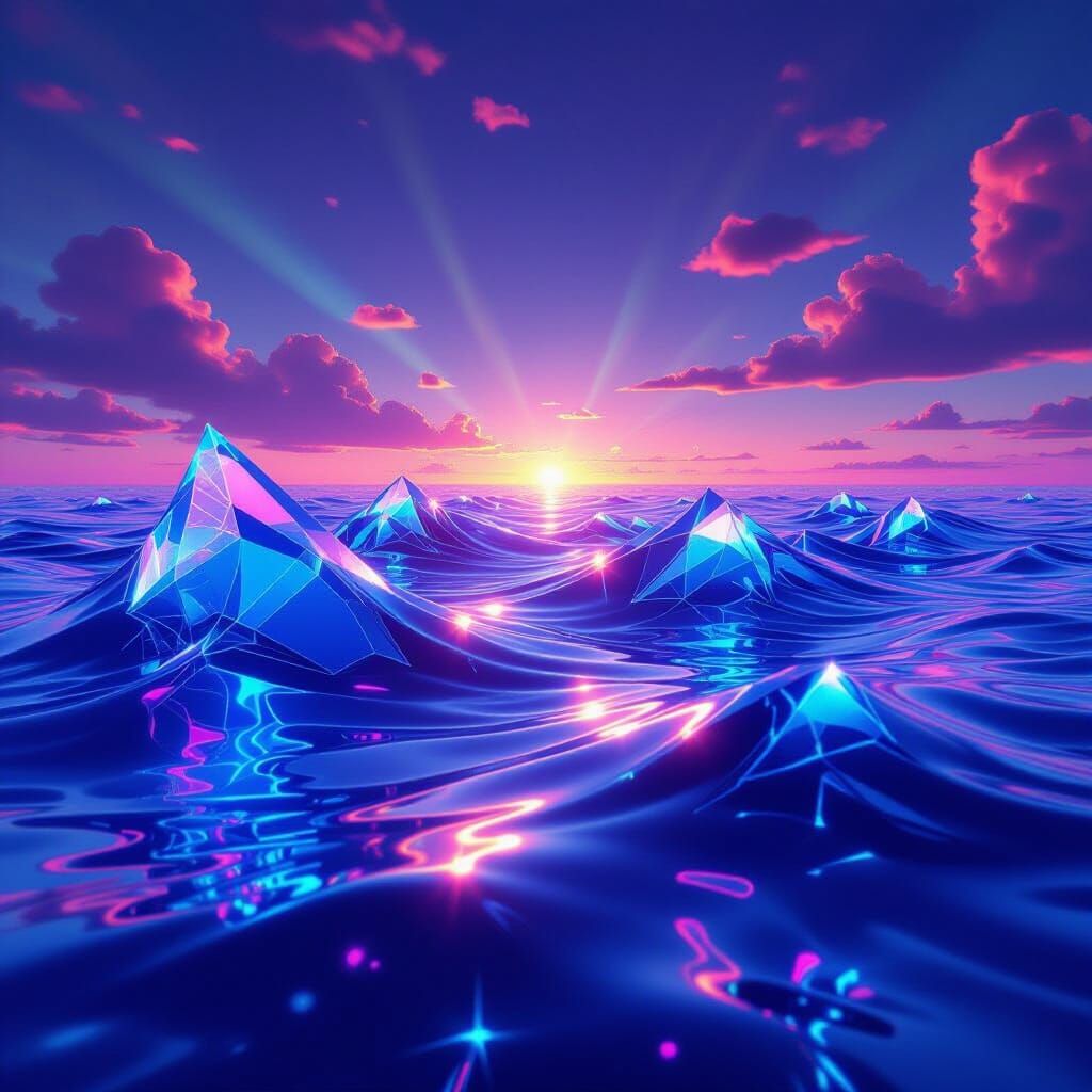 Prism Wave Symphony: Crystalline Ocean in Neon Gradients