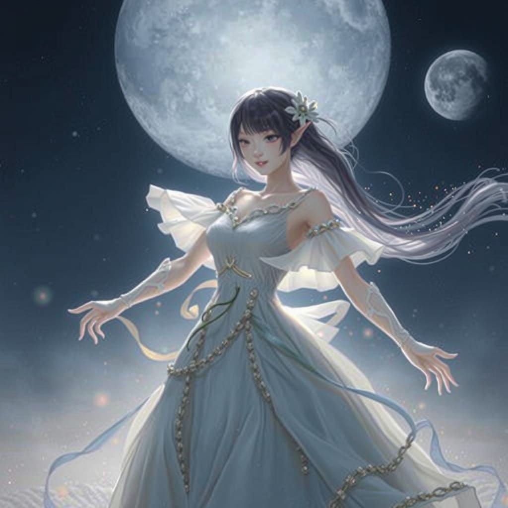 A Dreamlike Ballerina Dances under the Full Moon in a Vibran...
