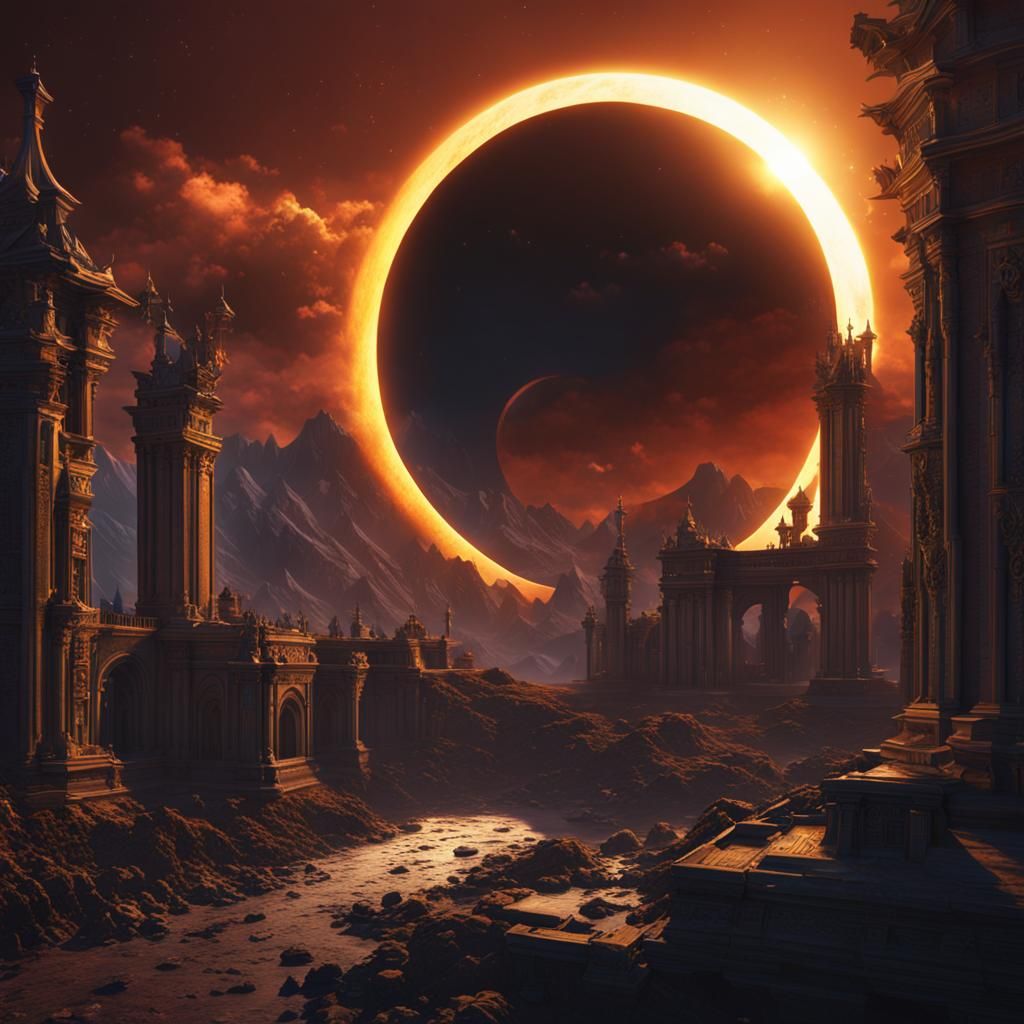 Detailed Solar Eclipse Fantasy Concept Art