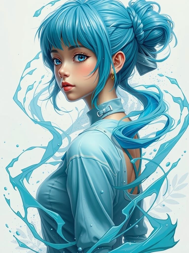 Blue-Haired Anime Mermaid: Digital Illustration in 3D