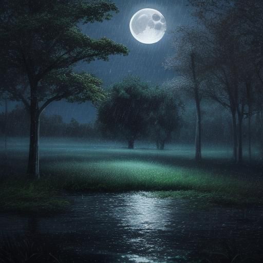 Moonlit Rain Through Trees: A Quiet Landscape