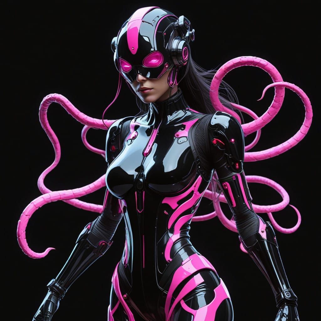 Cyberpunk Cyborg Goddess in Neon Hues