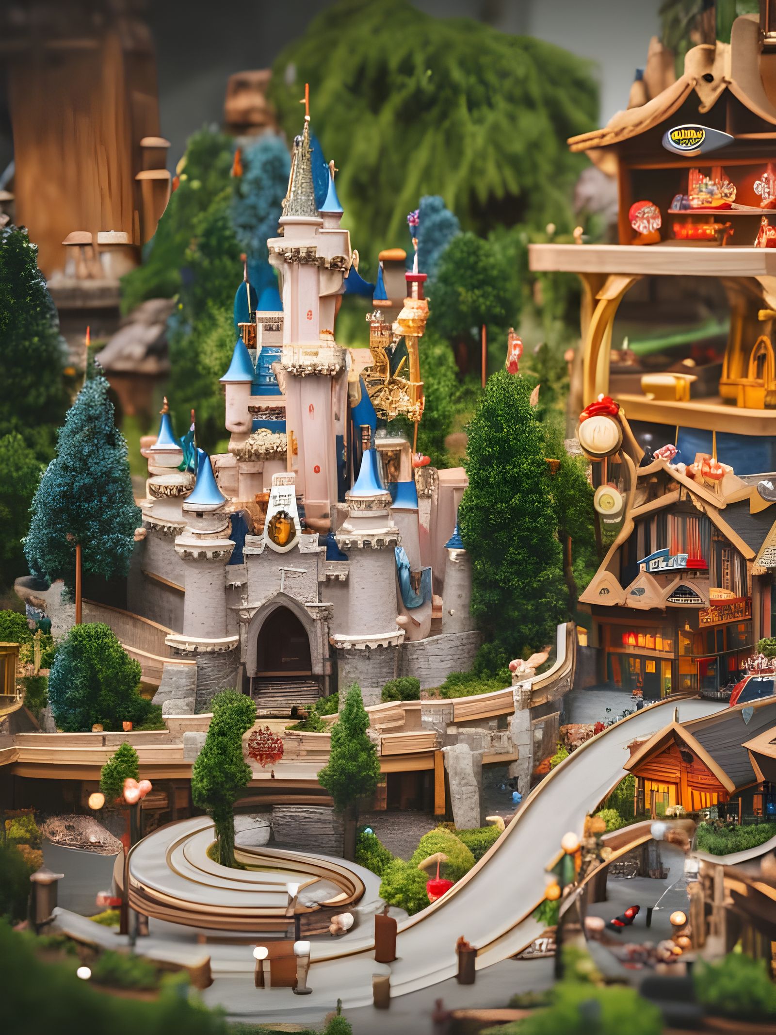 Miniature Disneyland Model in Dark Fantasy Style